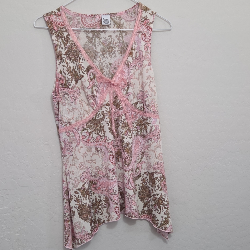 Pink & Brown Paisley Sleeveless Tunic Top